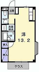 あうんハイツ 2階ワンルームの間取り