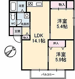 グランディアスB 2LDKの間取図画像