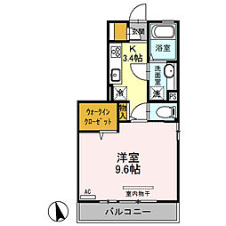 ミーティア2 1Kの間取図画像