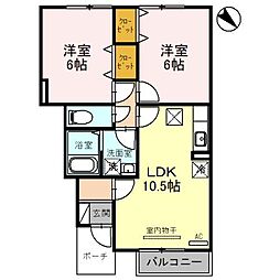 ロイヤルコート越坊A棟 2LDKの間取図画像