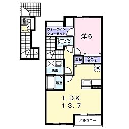 メゾン・ジェルメIV 2階1LDKの間取り