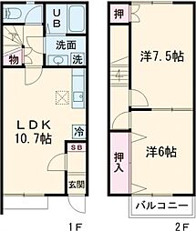 クレール2 2LDKの間取図画像