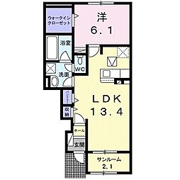 マカニオカハウオリー 1LDKの間取図画像