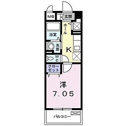 カーサソレアード 1Kの間取図画像