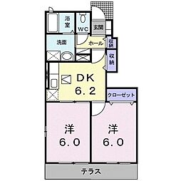 ソレイユ・美咲ヒルズ1 2DKの間取図画像
