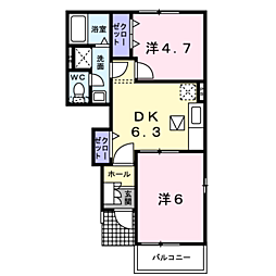サンリットガーデン1 2DKの間取図画像