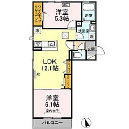 サンウィロウ 1階2LDKの間取り