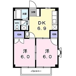 ニューシティ学南 2DKの間取図画像