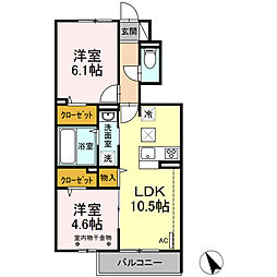 Cozy長者原西B 2LDKの間取図画像