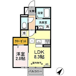 ヴィラージュ松屋 1LDKの間取図画像