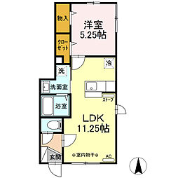 プランドール 1階1LDKの間取り