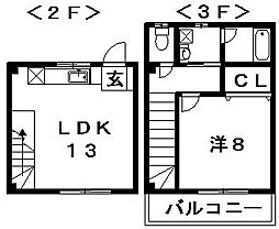 クレスト新浜C 1LDKの間取図画像