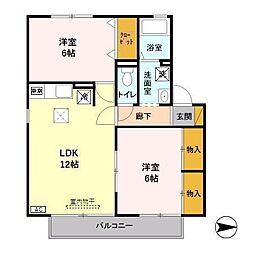 オークヴィレッジC棟 2LDKの間取図画像