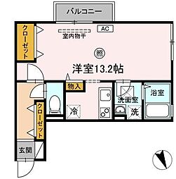 サンライトＳ 2階ワンルームの間取り