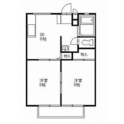 横塚ハイツB 2DKの間取図画像