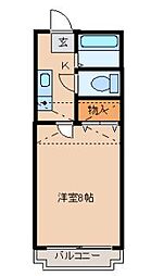 ソレアード遠見塚弐番館 1階1Kの間取り