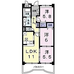 BelleDemeureヤノ 3LDKの間取図画像
