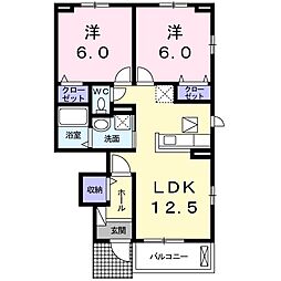 サニー幸　II 1階2LDKの間取り