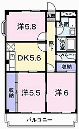 レジデンスK1 2LDKの間取図画像
