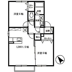 グランモア鳴滝A 2LDKの間取図画像