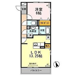 スリー・スター3号館B 1LDKの間取図画像