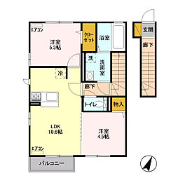 ヴェルブラン美住B 2LDKの間取図画像