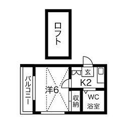 フローラ塩釜口 1Kの間取図画像