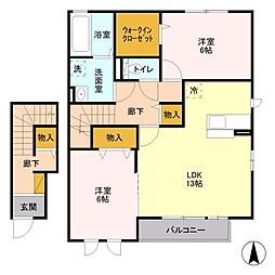 サンセールTKNB棟 2LDKの間取図画像