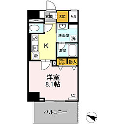 Dグランデ鹿児島中央 1Kの間取図画像