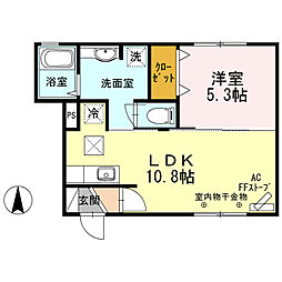 ウィット佃 1階1LDKの間取り