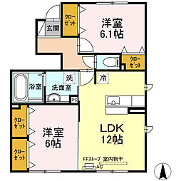 カレント 1階2LDKの間取り