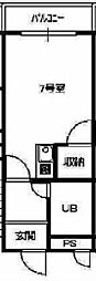 レインボー・エム 1Kの間取図画像