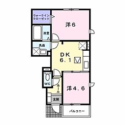 グレイスフルガーデンB 2DKの間取図画像