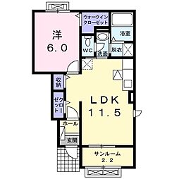 カーサ花沢1 1LDKの間取図画像