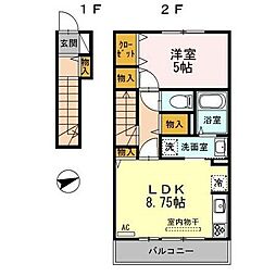 D-room青島 2階1LDKの間取り