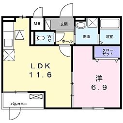 ソレイユ今福 1LDKの間取図画像