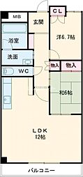 アルカーサル星田 2LDKの間取図画像