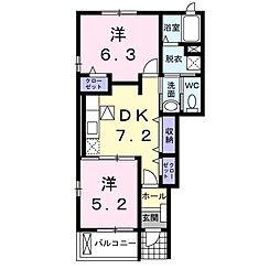 ア・ラ・モードヴィラA 2DKの間取図画像