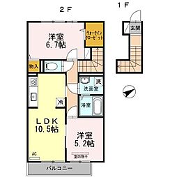 セジュールＫ 2階2LDKの間取り