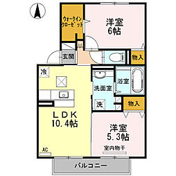 メゾンクレール広瀬A 2LDKの間取図画像