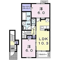 フォルチュンヌ1 2LDKの間取図画像