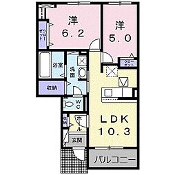 フォルチュンヌ2 2LDKの間取図画像