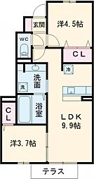 ポサーダ本城 2DKの間取図画像