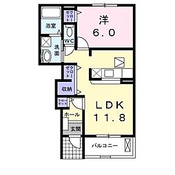 フローレンス桃園 1LDKの間取図画像