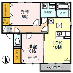 リビングタウン下河端B 2LDKの間取図画像