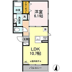 フランシーズ中通 1LDKの間取図画像