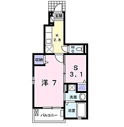 ハーヴェスト1 1SKの間取図画像