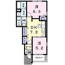 エルヴィーナB 2DKの間取図画像