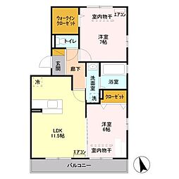 JR両毛線 山前駅 徒歩10分の賃貸アパート 2階2LDKの間取り