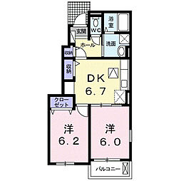 百乃喜 2DKの間取図画像